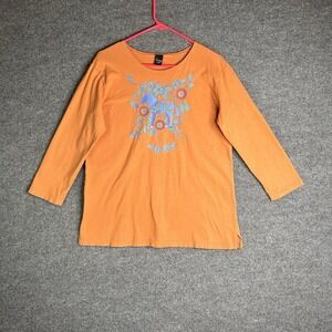 Sabaku Artwear Top Size Small Floral Artsy Orange 3/4 Sleeve‎